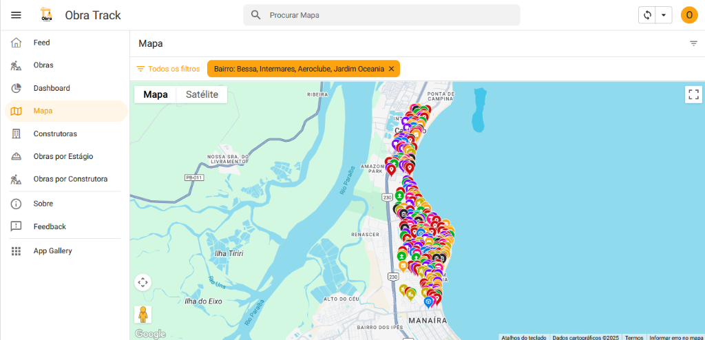 Mapa de calor de obras no Bessa e região - Obra Track